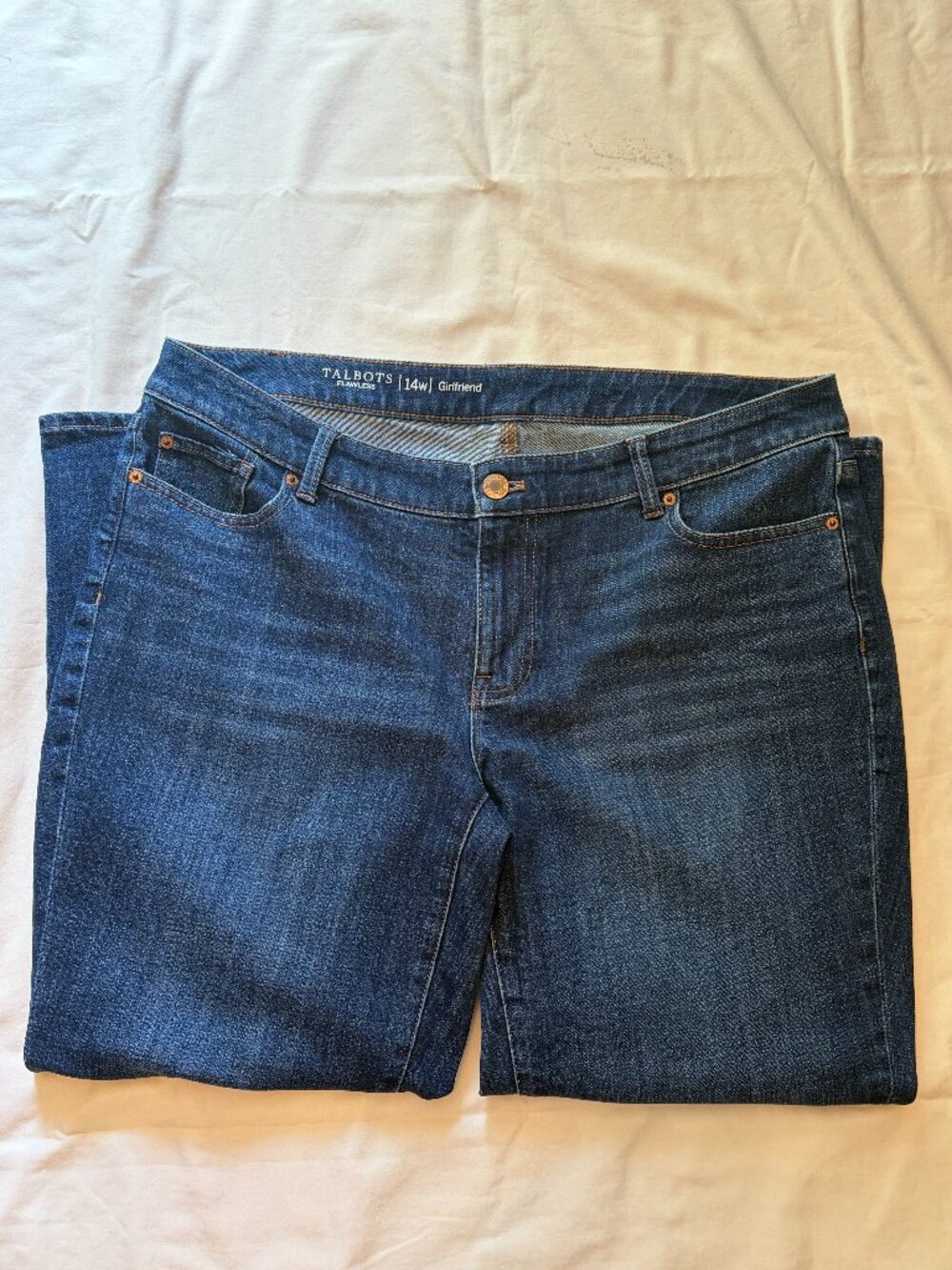 TALBOTS Flawless Girlfriend Jeans Womens 14W Dark Wash Mid-Rise Straight Leg - Picture 2 of 6